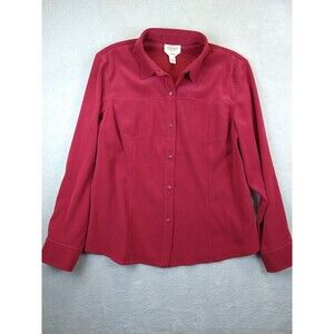 Vintage Talbots Faux Suede Button Up Shirt Blouse Women's Large Red